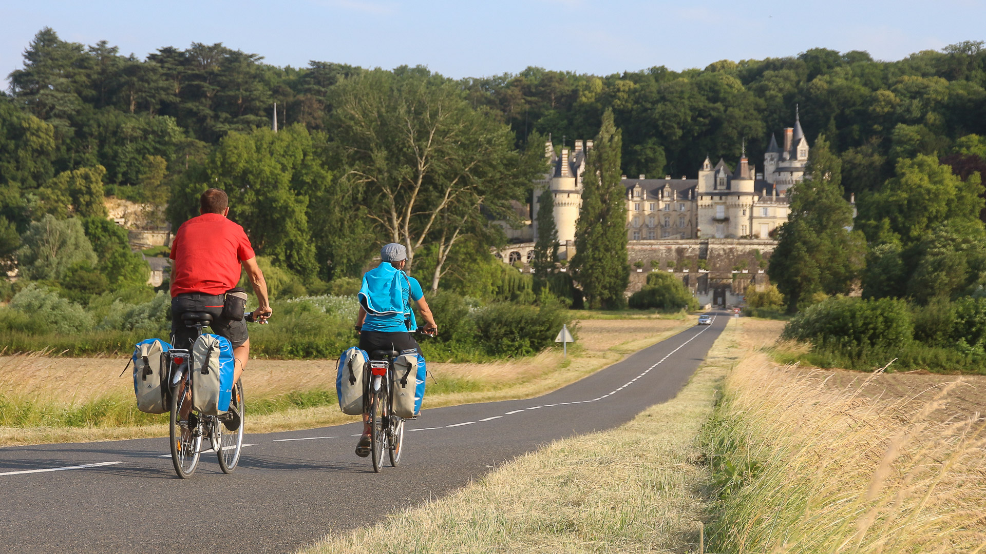 arrivée à vélo au château d'Ussé, parcours de la Loire