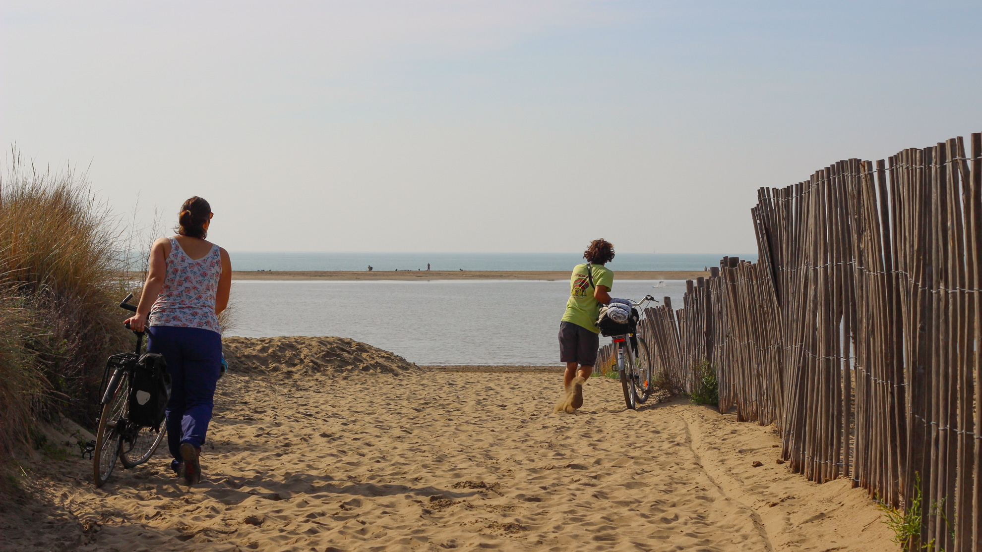 arrivée à vélo sur la plage en Camargue