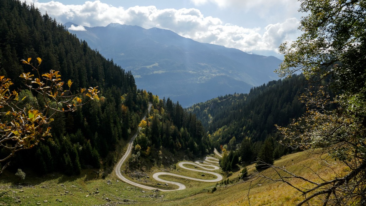 petite route gravel avec les Alpes en fond