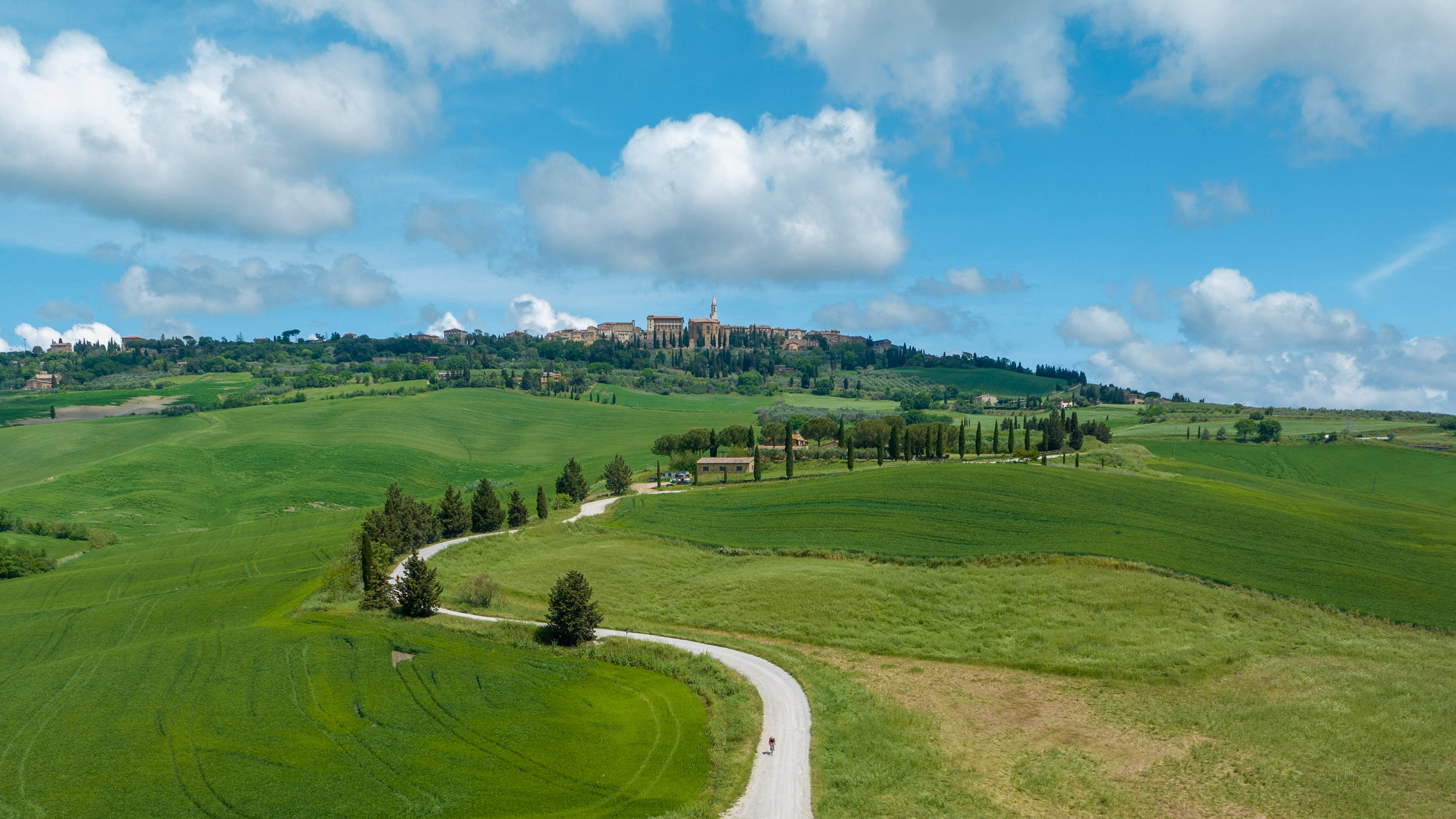 vue sur Pienza en arrière plan, commune du Val d'Orcia, dans la province de Sienne en Toscane