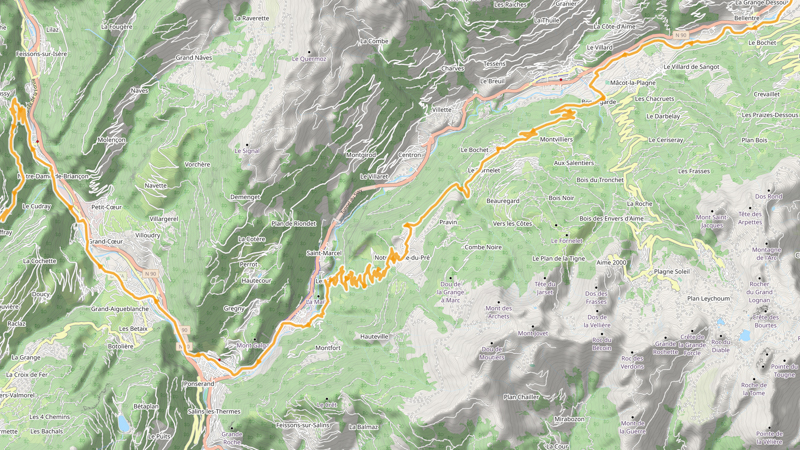 carte de d'un itinéraire cyclo dans les alpes