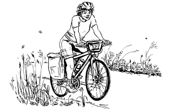 cycliste à vélo avec ses sacoches